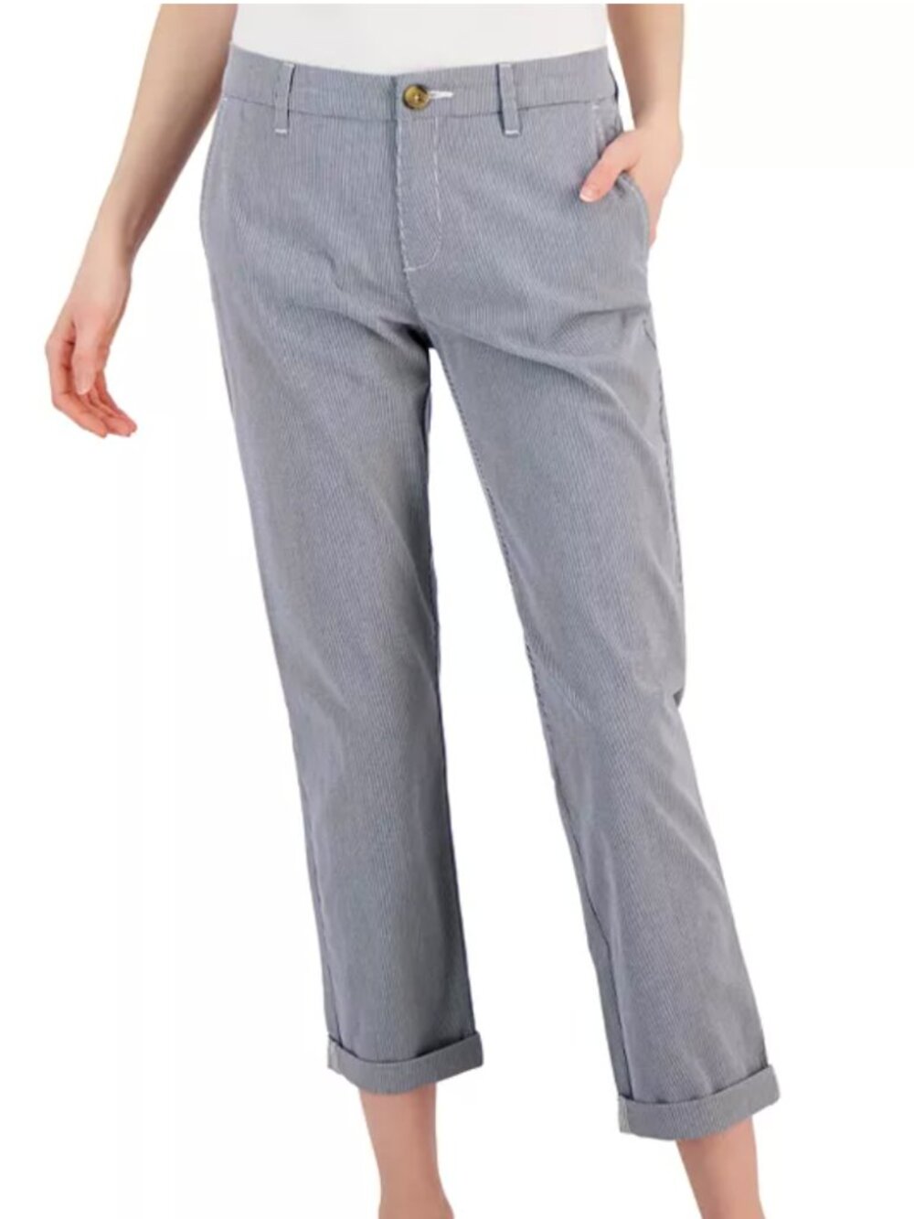 Tommy Hilfiger Stretch Chino Pants Pinstriped Blue White Size 8